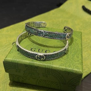 Gucci Interlocking G Engraved Vintage Texture Cuff Bracelet