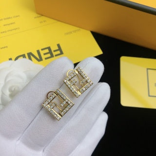 Fendi Marielle FF Crystal Square Stud Earrings
