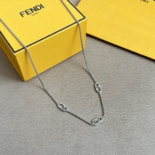 Fendi Silverline Logo Charm Chain Necklace