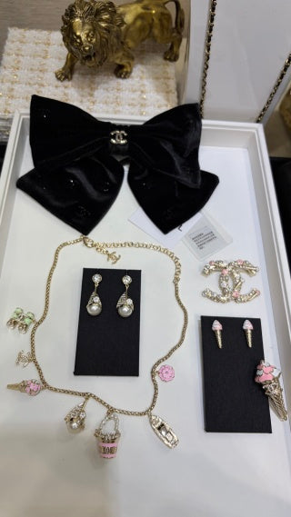 CHANEL Pearl Ribbon Drop Stud Earrings