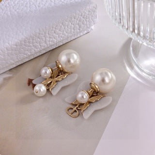 Dior Pearl Butterfly CD Drop Stud Earrings