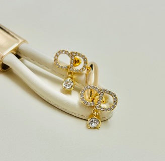 Dior CD Crystal Ribbon Drop Stud Earrings