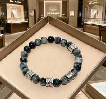 Bvlgari Black Beaded Silver Accent Bracelet – Elegant Luxury Jewelry