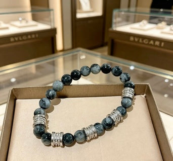 Bvlgari Black Beaded Silver Accent Bracelet – Elegant Luxury Jewelry