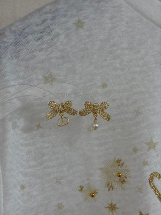 Dior Crystal Butterfly Pearl CD Stud Earrings