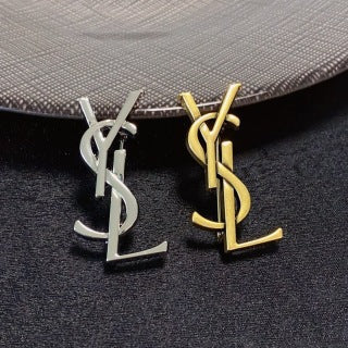 YSL Dual Tone Monogram Logo Brooch