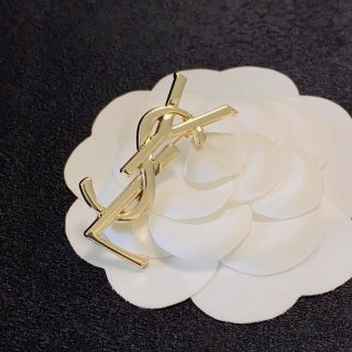 YSL Dual Tone Monogram Logo Brooch