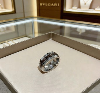 Bvlgari Black Ceramic Silver Band Ring – Elegant Luxury Jewelry