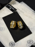 Chanel Gold Hoop Earrings with White Square Crystals
