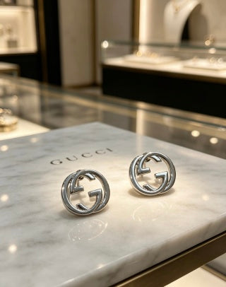 Gucci Interlocking G Circular Crystal Stud Earrings