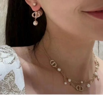 Dior Pearl CD Charm Layered Necklace