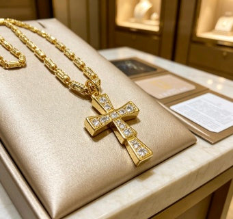Bvlgari Gold Cross Pendant Necklace – Elegant Luxury Jewelry