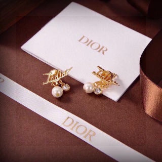 Dior Script Pearl Crystal Drop Earrings