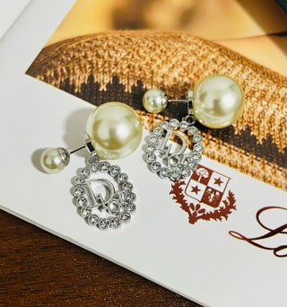Dior Crystal Medallion Pearl Drop Earrings