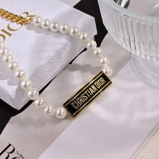 Dior Pearl Chain Oblique Necklace
