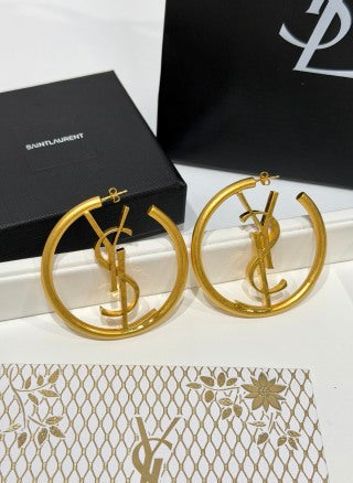 YSL Cassandre Circle Logo Hoop Earrings