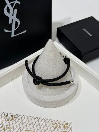 YSL Cassandre Noir Leather Cord Bracelet