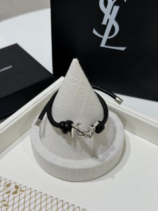 YSL Cassandre Noir Leather Cord Bracelet