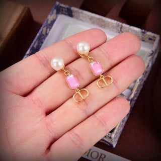 Dior Amelie Pearl Crystal Letter Drop Stud Earrings